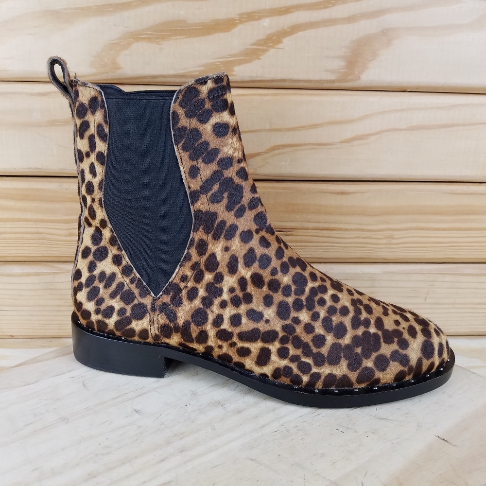 NEW Rebecca Minkoff Sabeen Too Chelsea Booties Leopard Print Cow Fur Ankle Boots